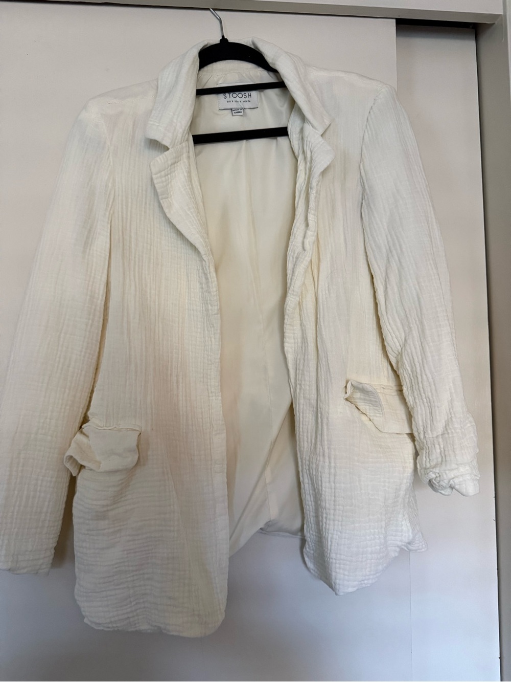 Stoosh Cream Textured Open-Front Blazer